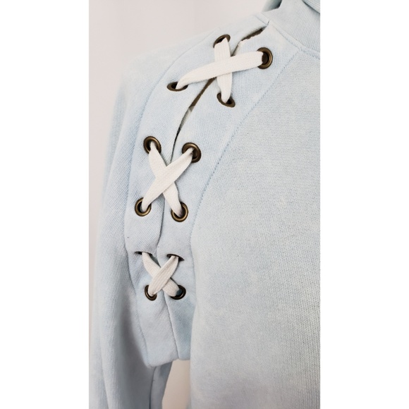 Pink Victoria's Secret Blue Acid Wash Crop Hoodie - Picture 2 of 5